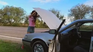 Sexy Hairy MILF Rides Gear Stick During Car Breakdown